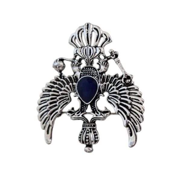 Vintage Royal Eagle Crest Lapel Pin Brooch Double-Headed Crowned Emblem Scepter - Picture 3 of 6